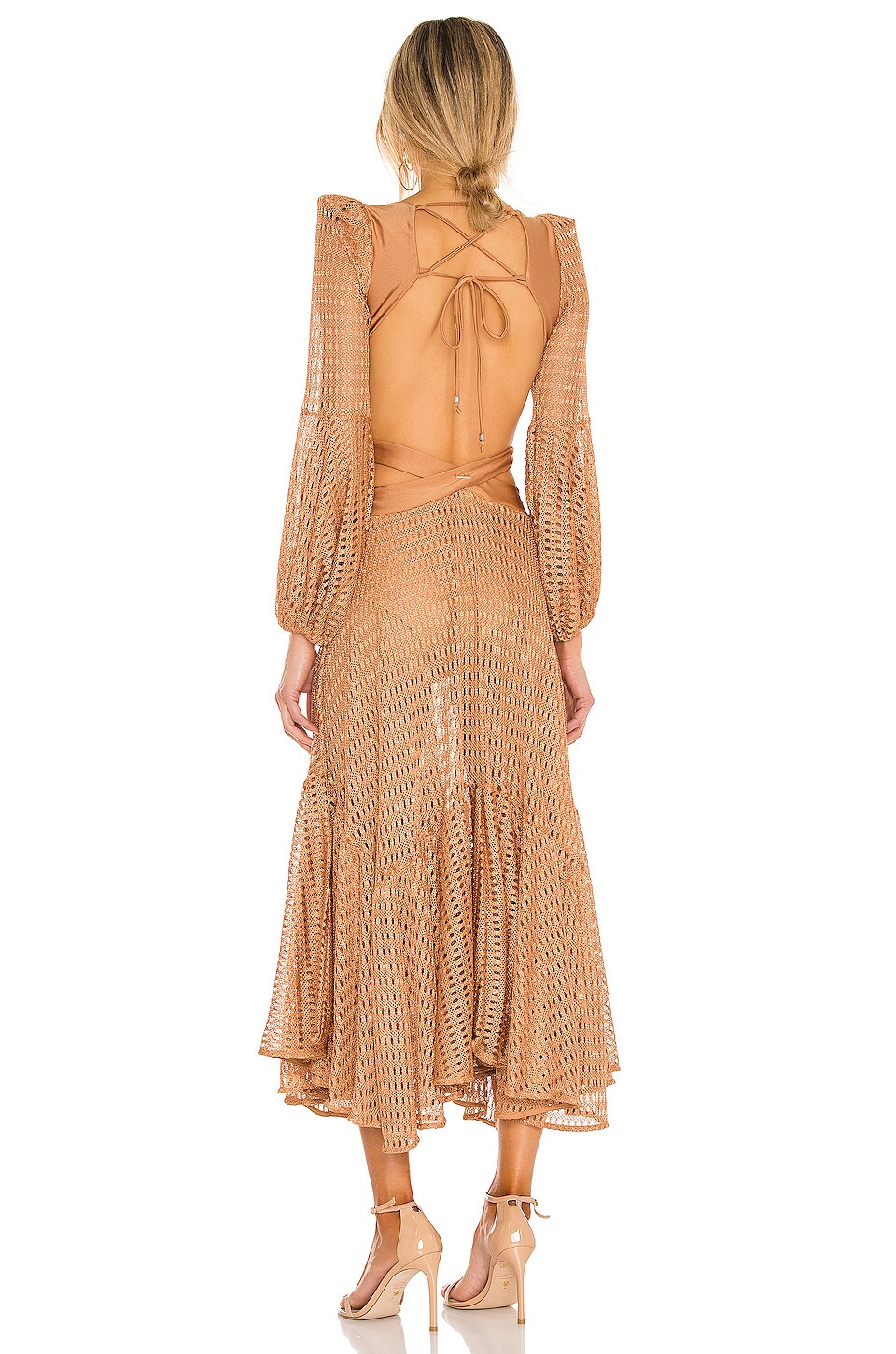 PatBO Cut Out Netted Beach Dress in Almond  REVOLVE