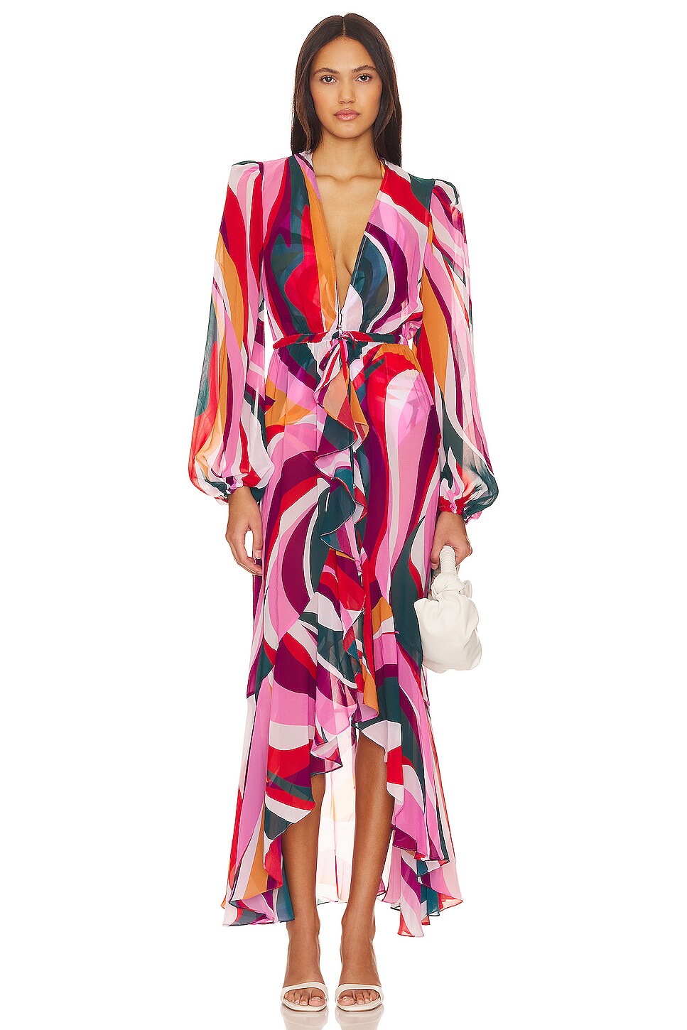 PatBO Delos Tie Front Robe in Red Multi | REVOLVE