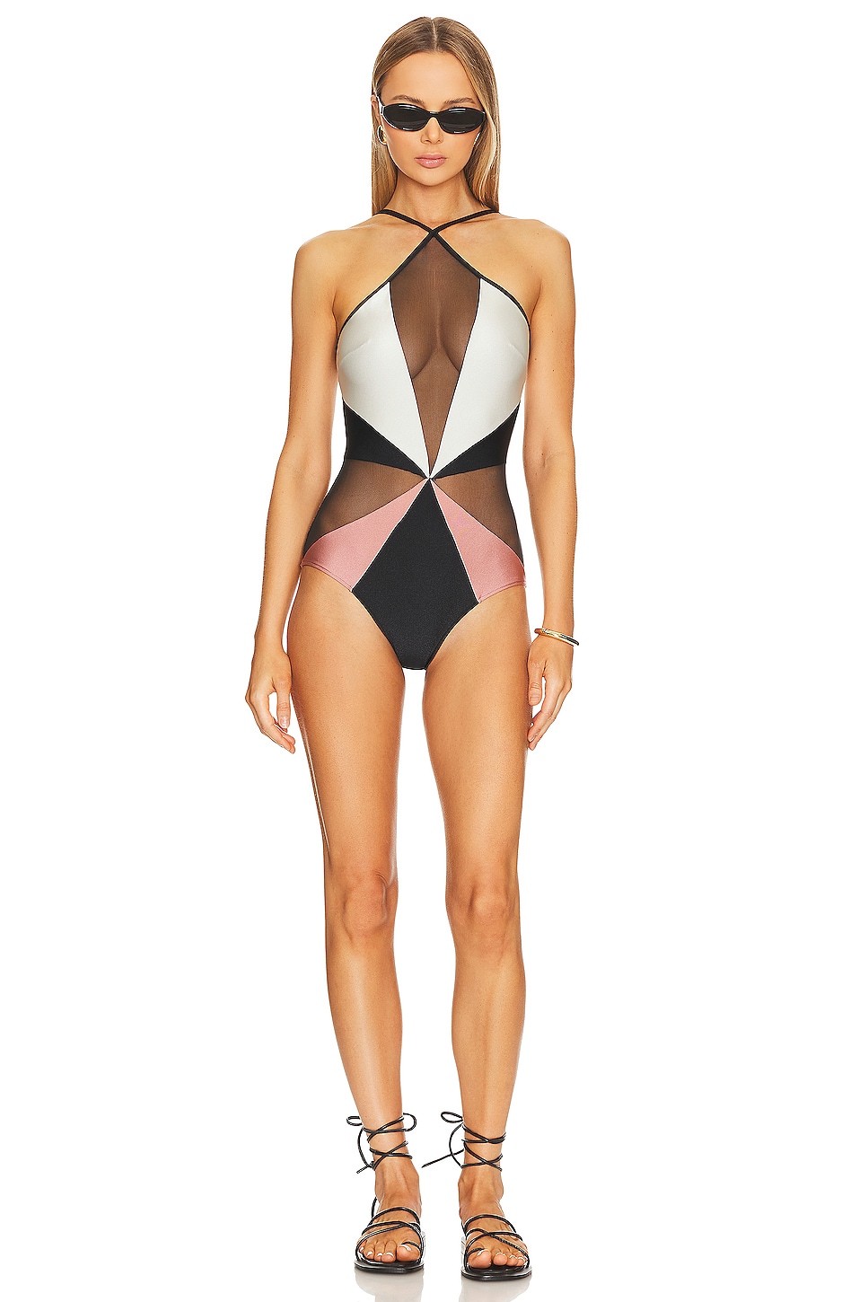 PatBO Colorblock Halter One Piece in Black White REVOLVE