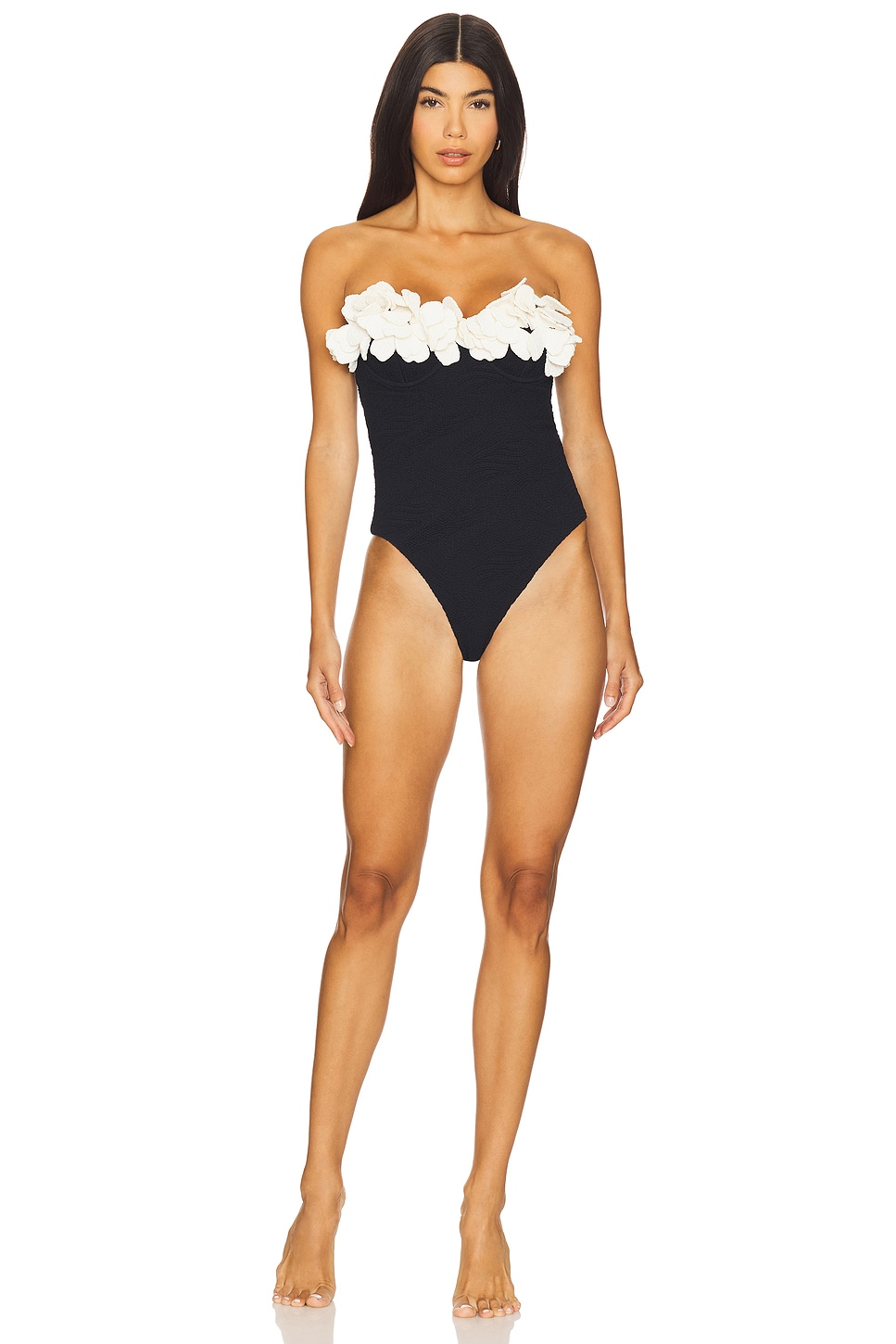 PatBO Breeze Jacquard Flower Applique One Piece in Black | REVOLVE