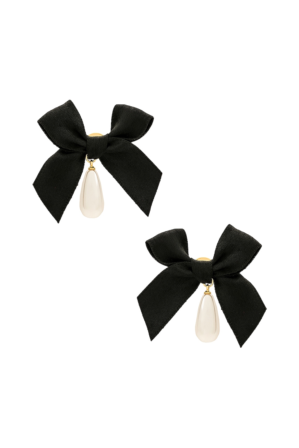 petit moments Bow Drop Pearl Earrings in Black | REVOLVE