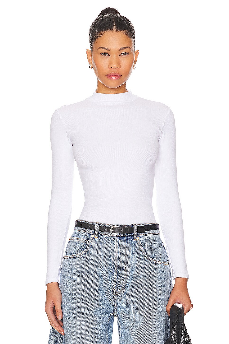 Long Sleeve Mock Neck Rib Top Coral Pink