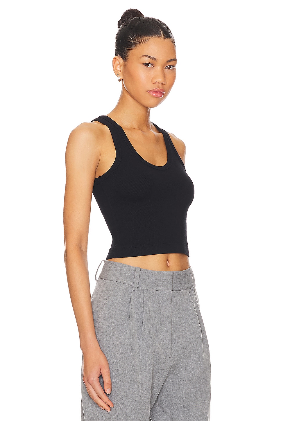 perfectwhitetee Cropped Cotton Ribbed Layering Tank in Black | REVOLVE