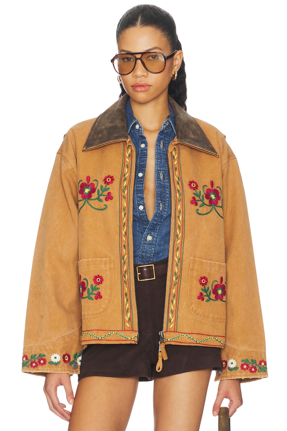 Found Canvas Embroidered Work Jacket in Vintage Brown | REVOLVE