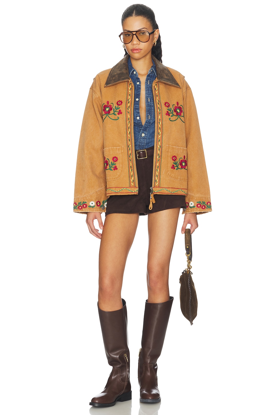 Found Canvas Embroidered Work Jacket in Vintage Brown | REVOLVE