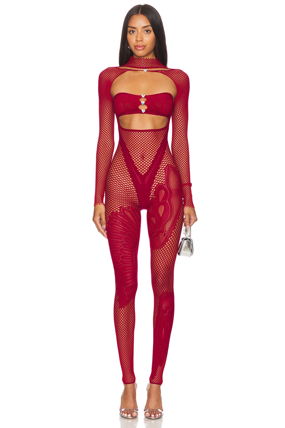 Red mesh jumpsuit on sale