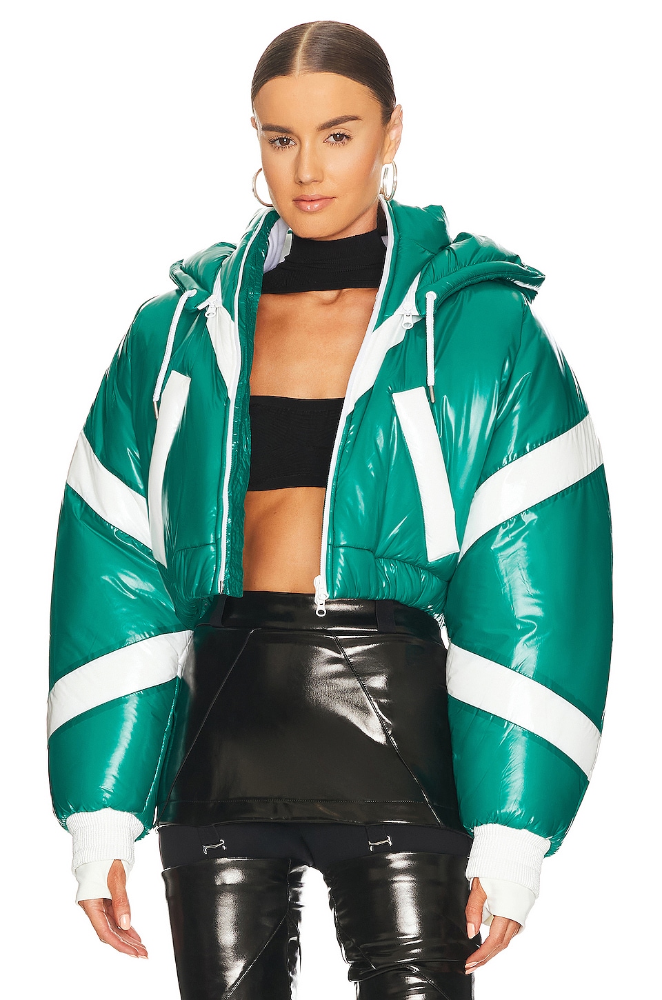 POSTER GIRL Bianca Bomber Jacket in Jade & Optic Stripe