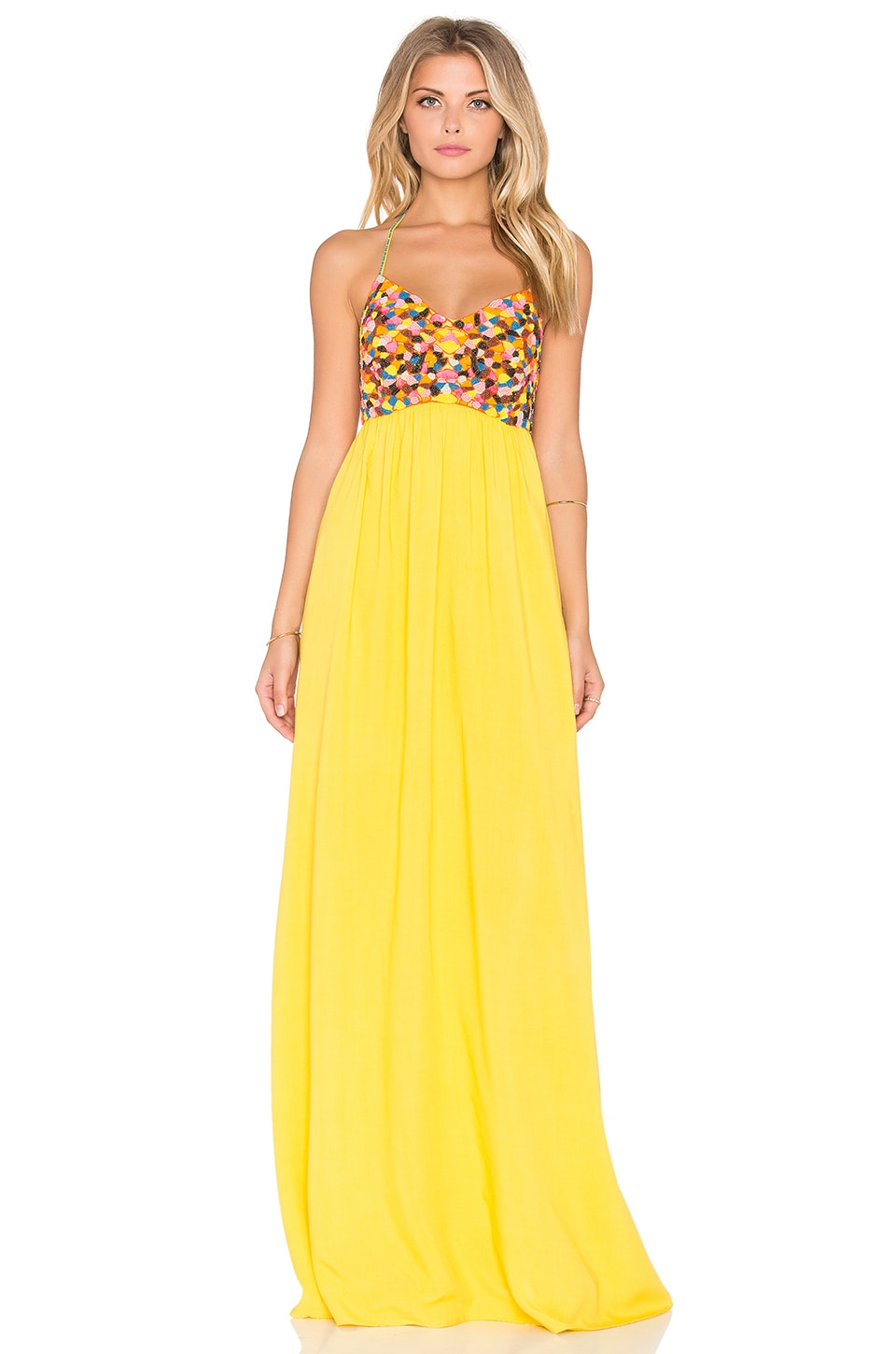 yellow embroidered maxi dress