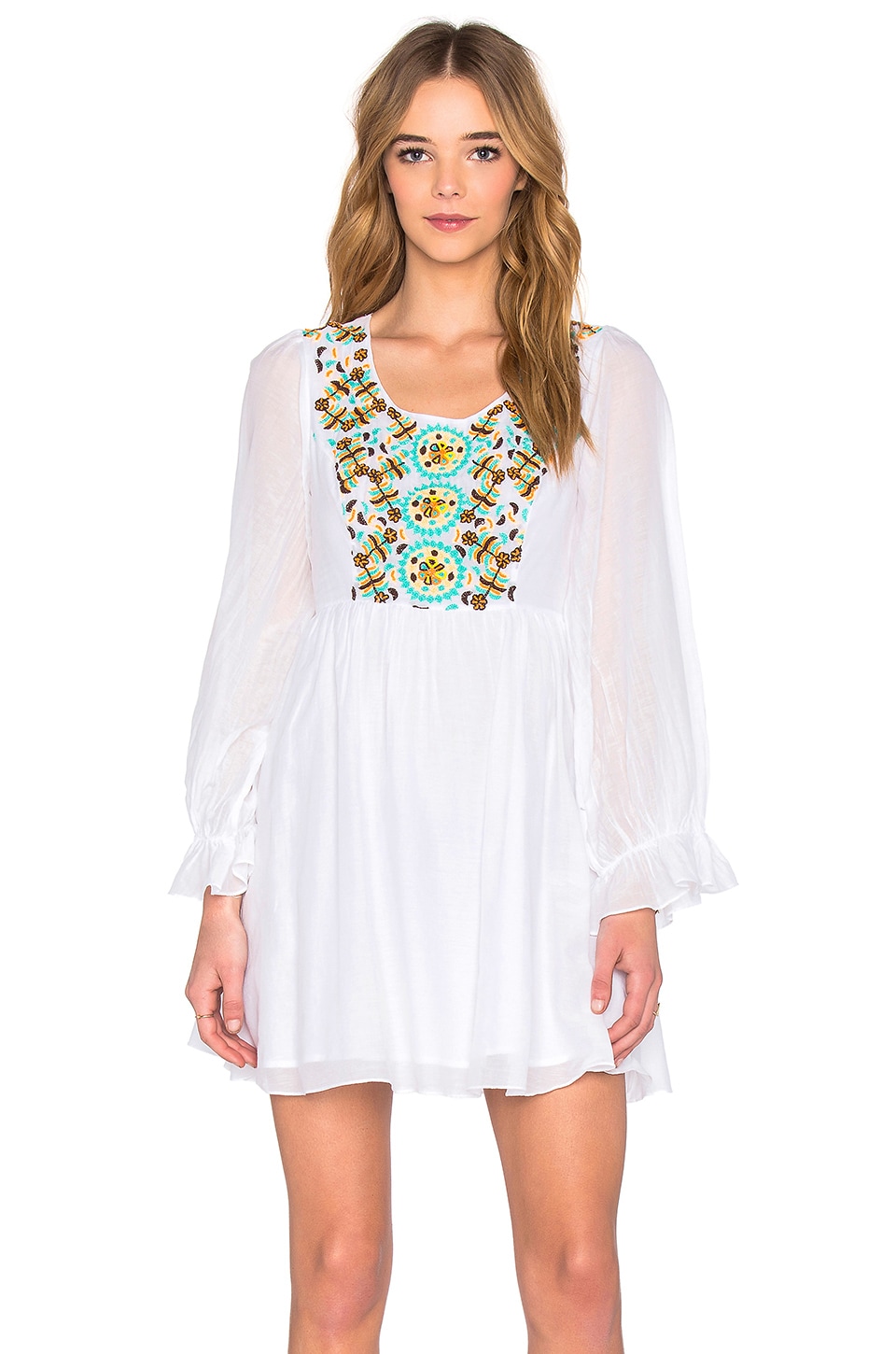 Pia Pauro Embroidered Long Sleeve Mini Dress in White | REVOLVE