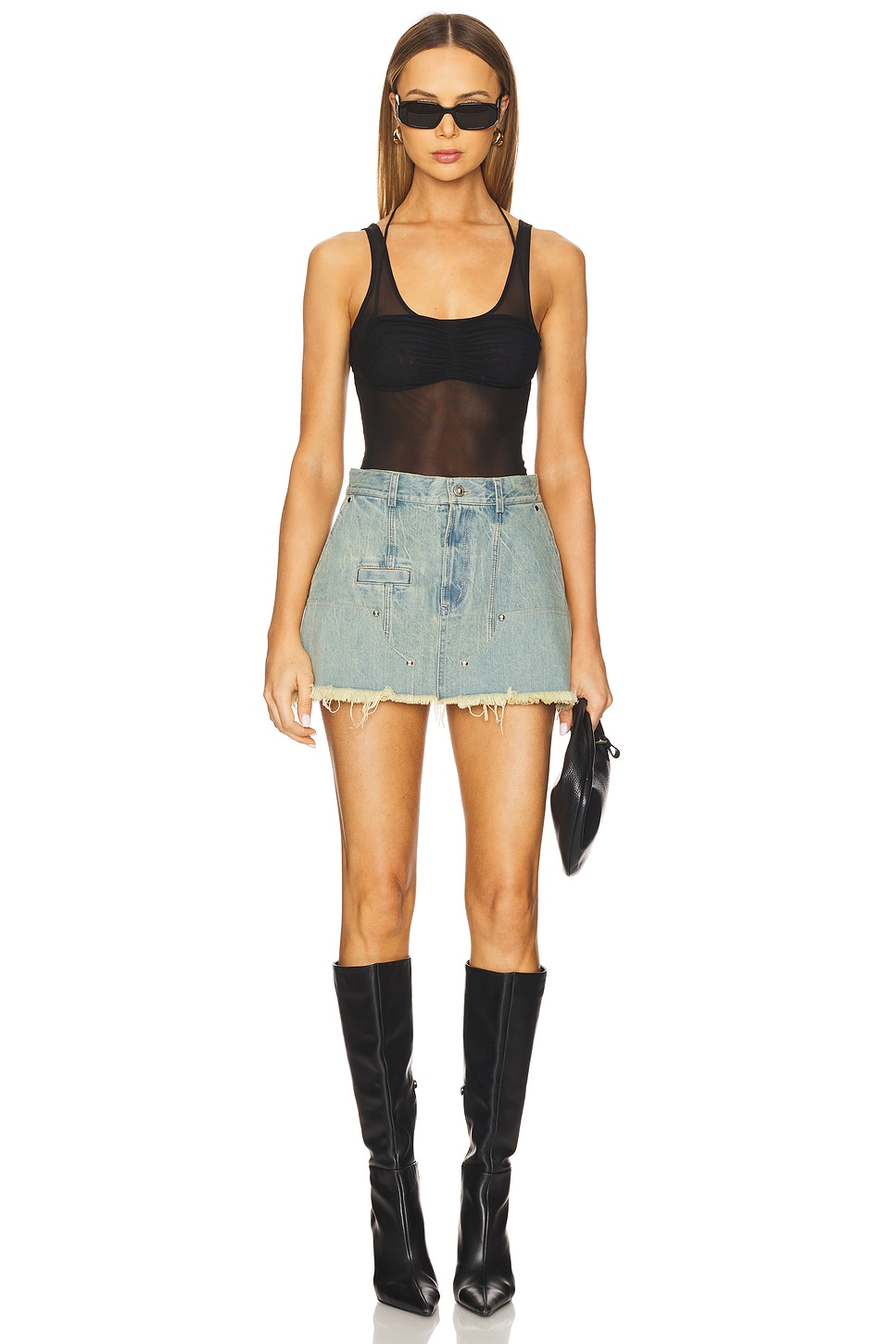 Studs Mini Distressed Denim Skirt - Thumbnail 5