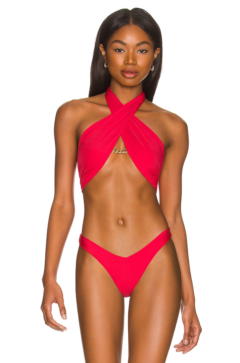 PQ x REVOLVE Chain Wrap Bikini Top in Red Coral
