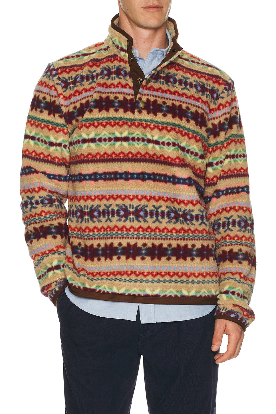 Polo Ralph Lauren Long Sleeve Printed Vintage Fleece Snap Mockneck