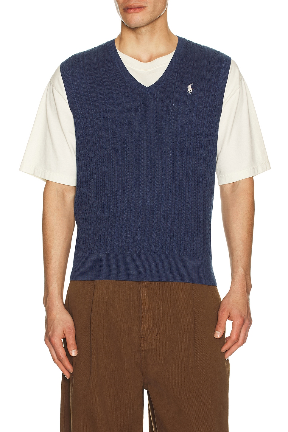 Polo Ralph Lauren ネイビー Vネック ベスト NWT Polo Ralph Lauren Solid NAVY BLUE 100% Cotton Cable Knit V
