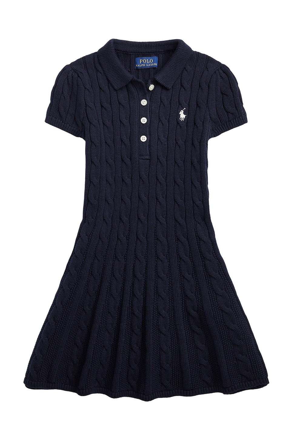 Short Sleeve Cable Knit Polo Dress