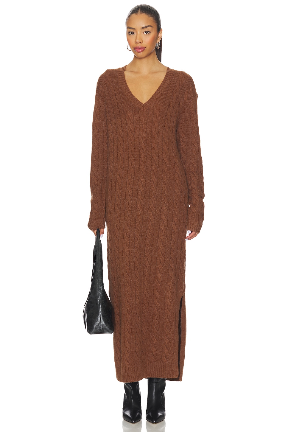 Cable-knit V-neck Sweater Dress