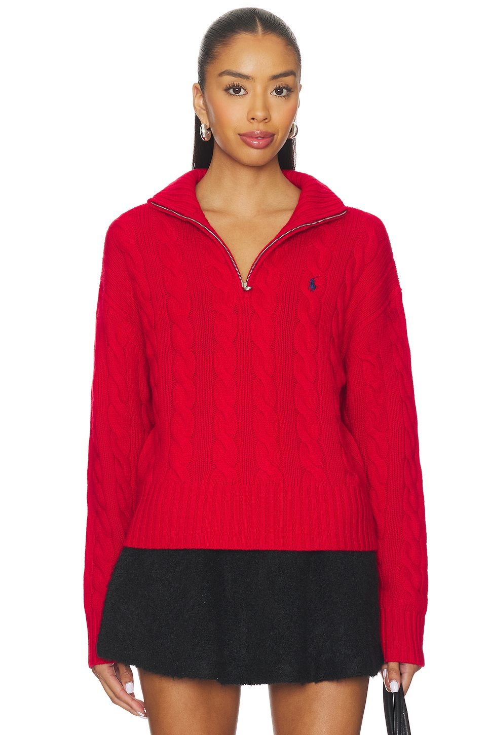 Cable Wool Cashmere Half Zip Sweater
