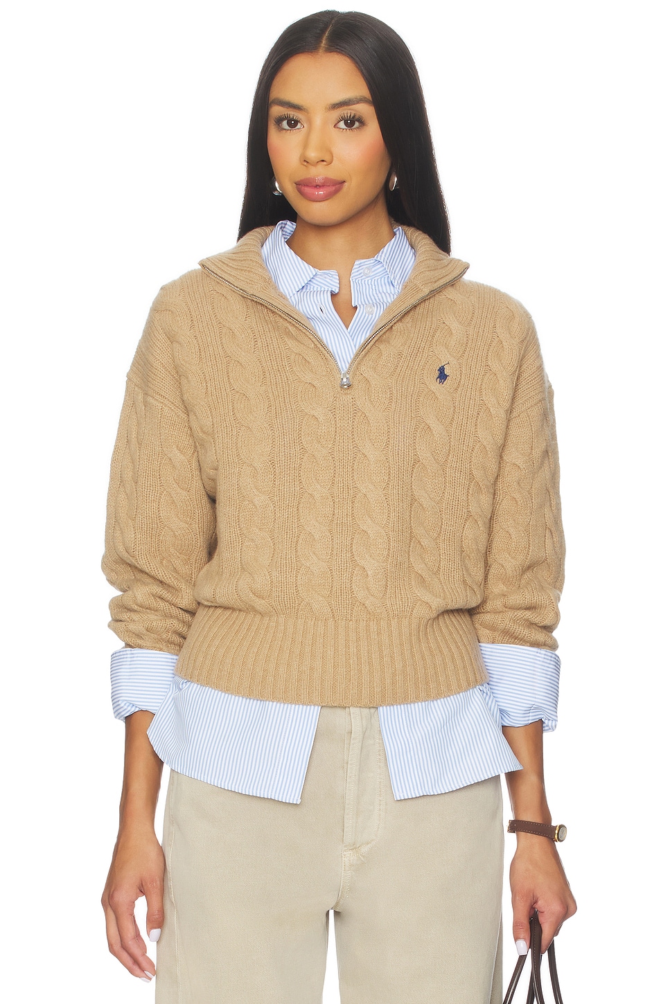 Cable Wool Cashmere Half Zip Sweater