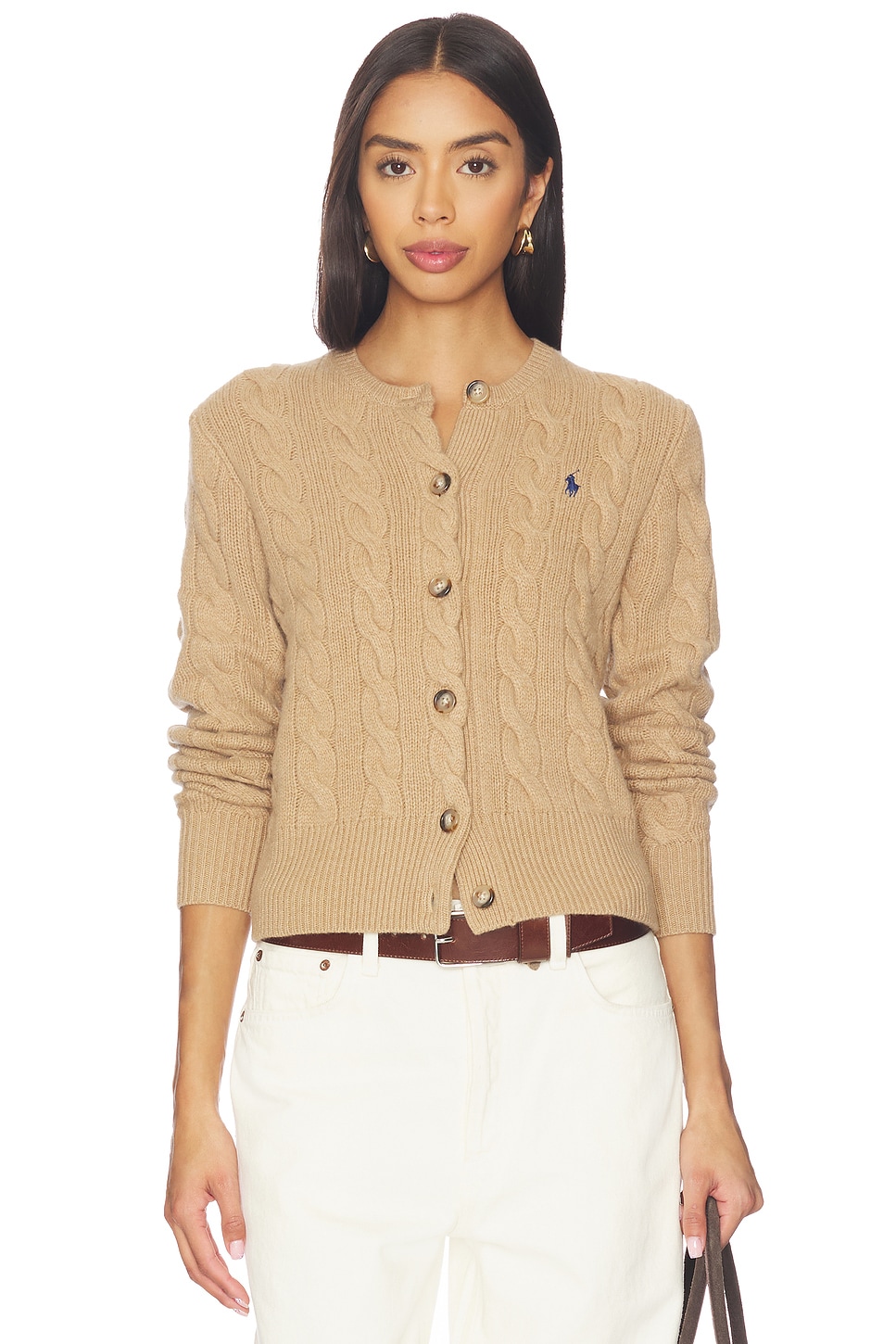 Polo Ralph Lauren 長袖クルーネックカーディガン - Camel Polo Ralph Lauren 長袖クルーネックカーディガン - Camel