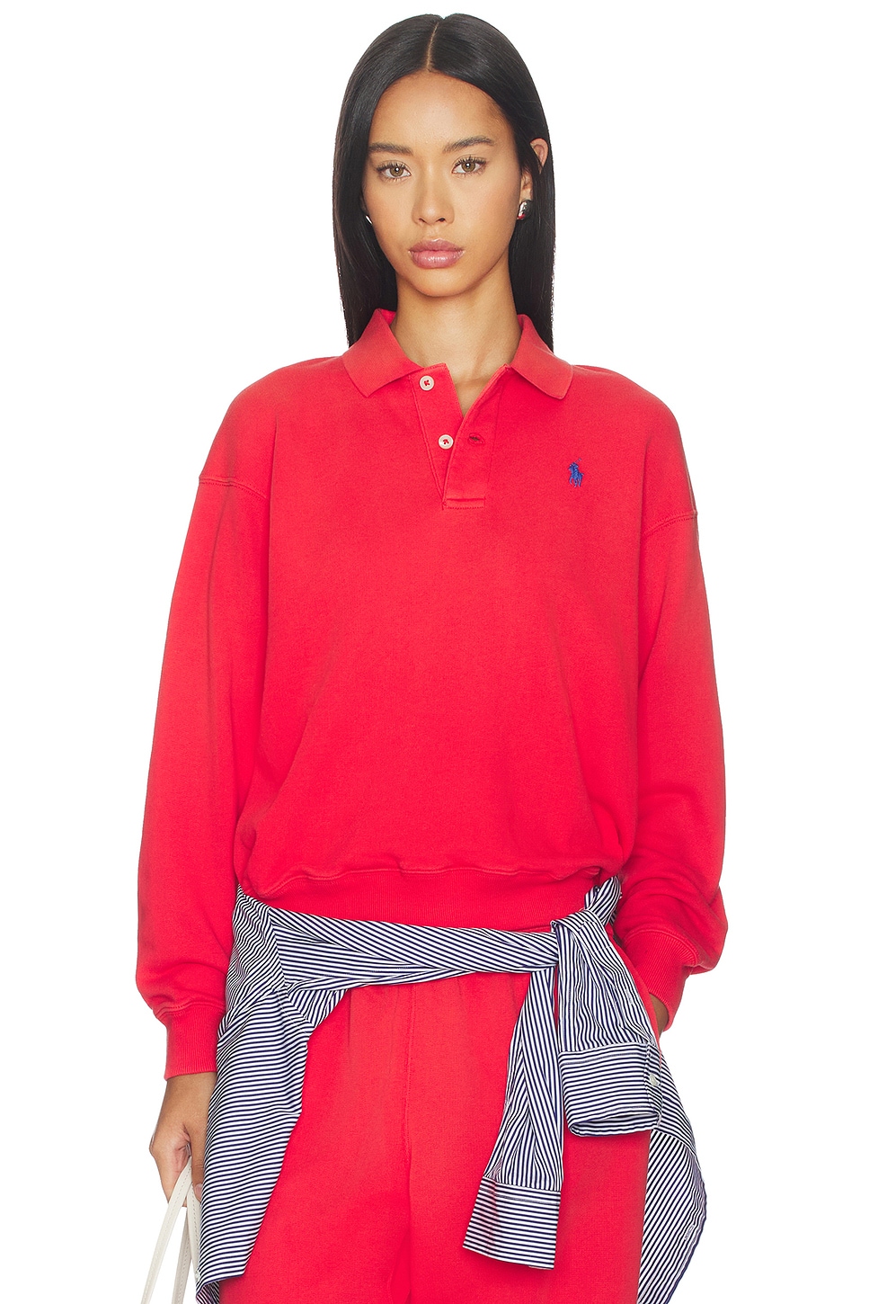 Polo Ralph Lauren Island Fleece Polo Sweatshirt in Bright Hibiscus