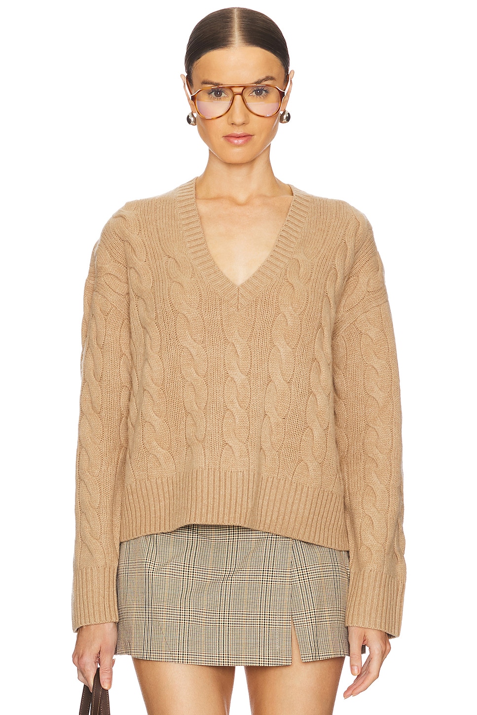 White + Warren fashion • Camel cable knit sweater