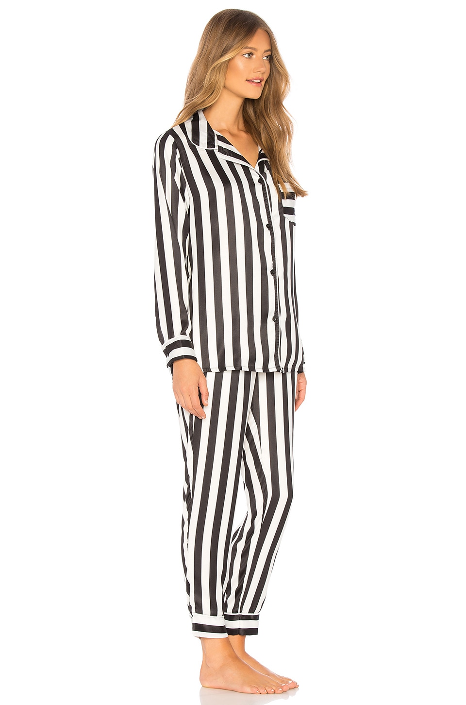 Plush Silky Striped PJ Set Black & White
