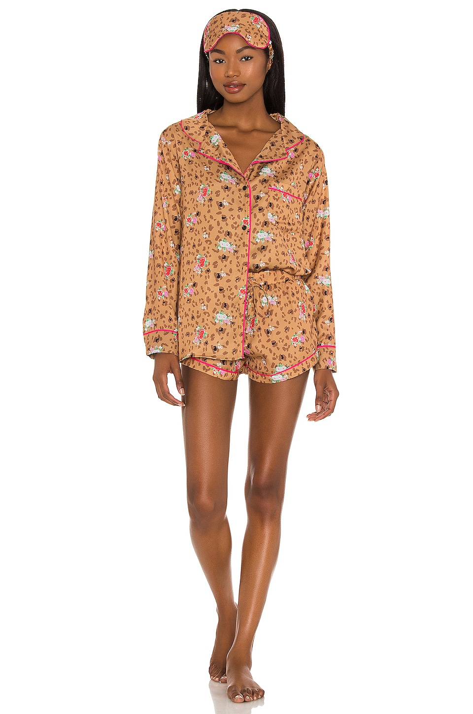 Plush Silky Floral Cheetah PJ Set in Brown Multi REVOLVE