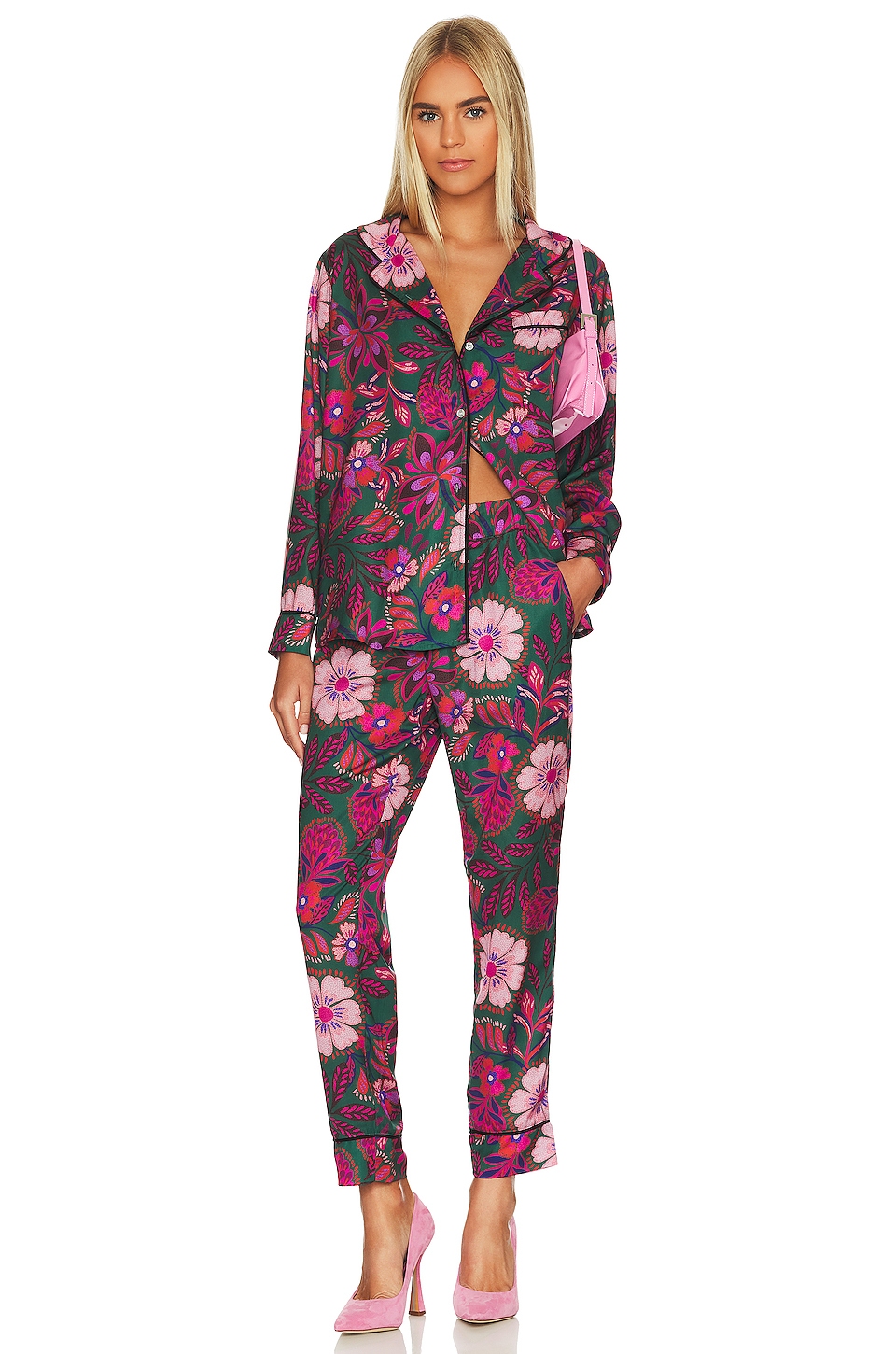 Plush Floral Pajama Set With Eye Mask in Fuchsia Multi REVOLVE