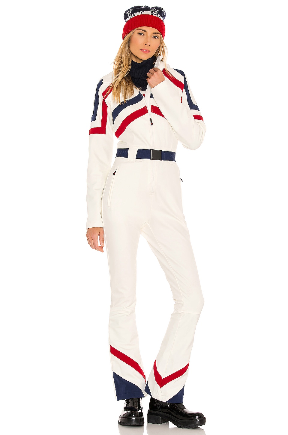 Perfect Moment Tignes Jumpsuit in Snow White, Navy & Red