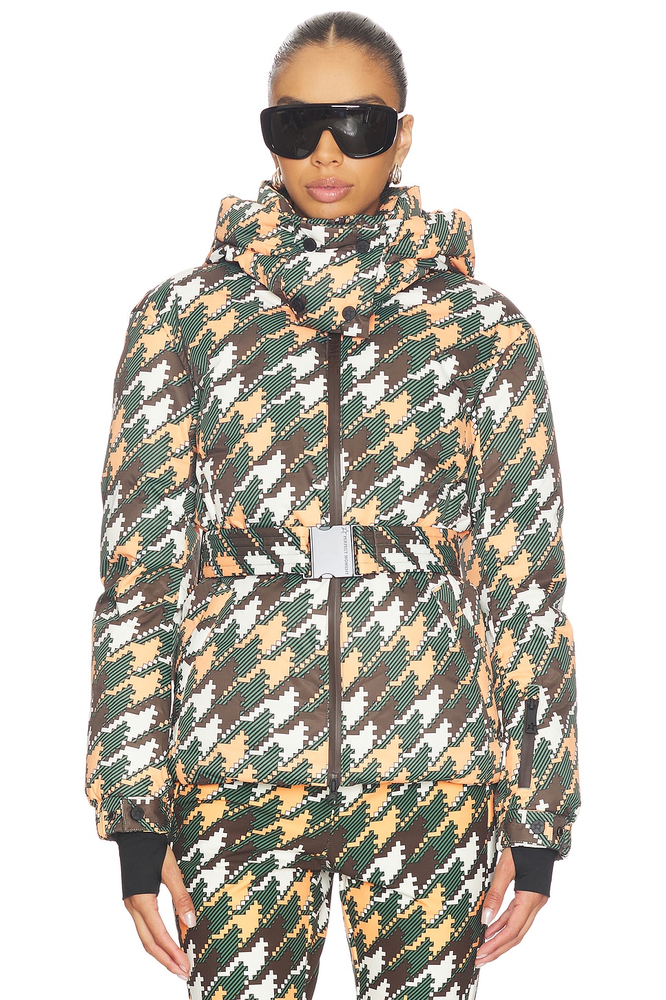 Perfect Moment Candice Ski Parka in Green Scratch Houndstooth