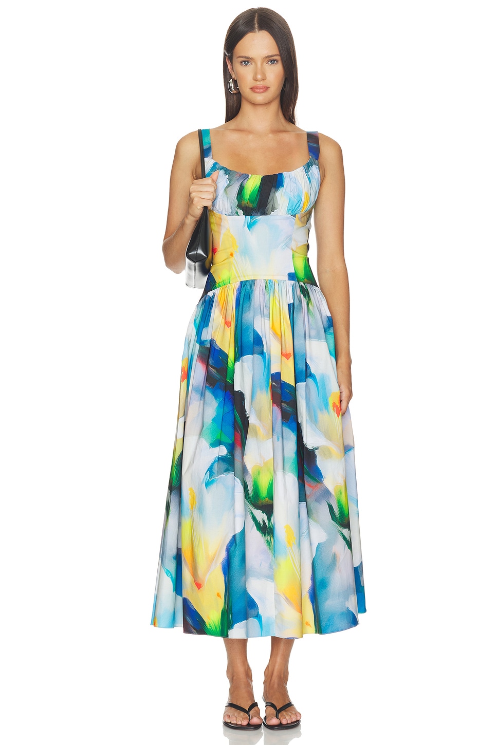 Prabal Gurung Ruched Waist Yoke Dress in Blue