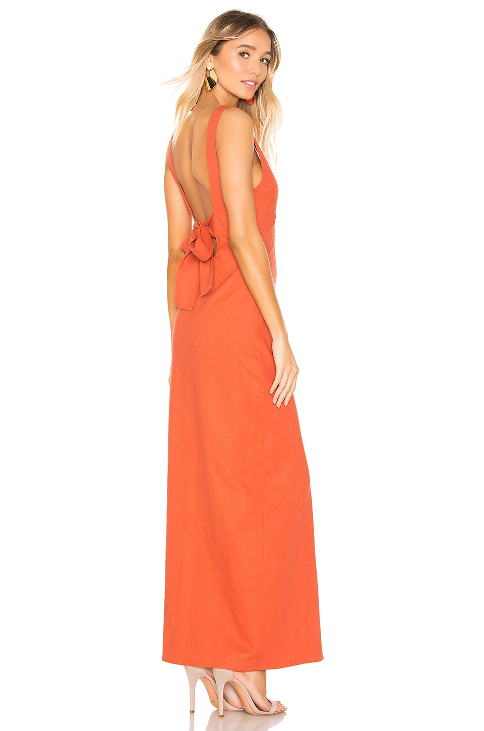 burnt orange floor length dress