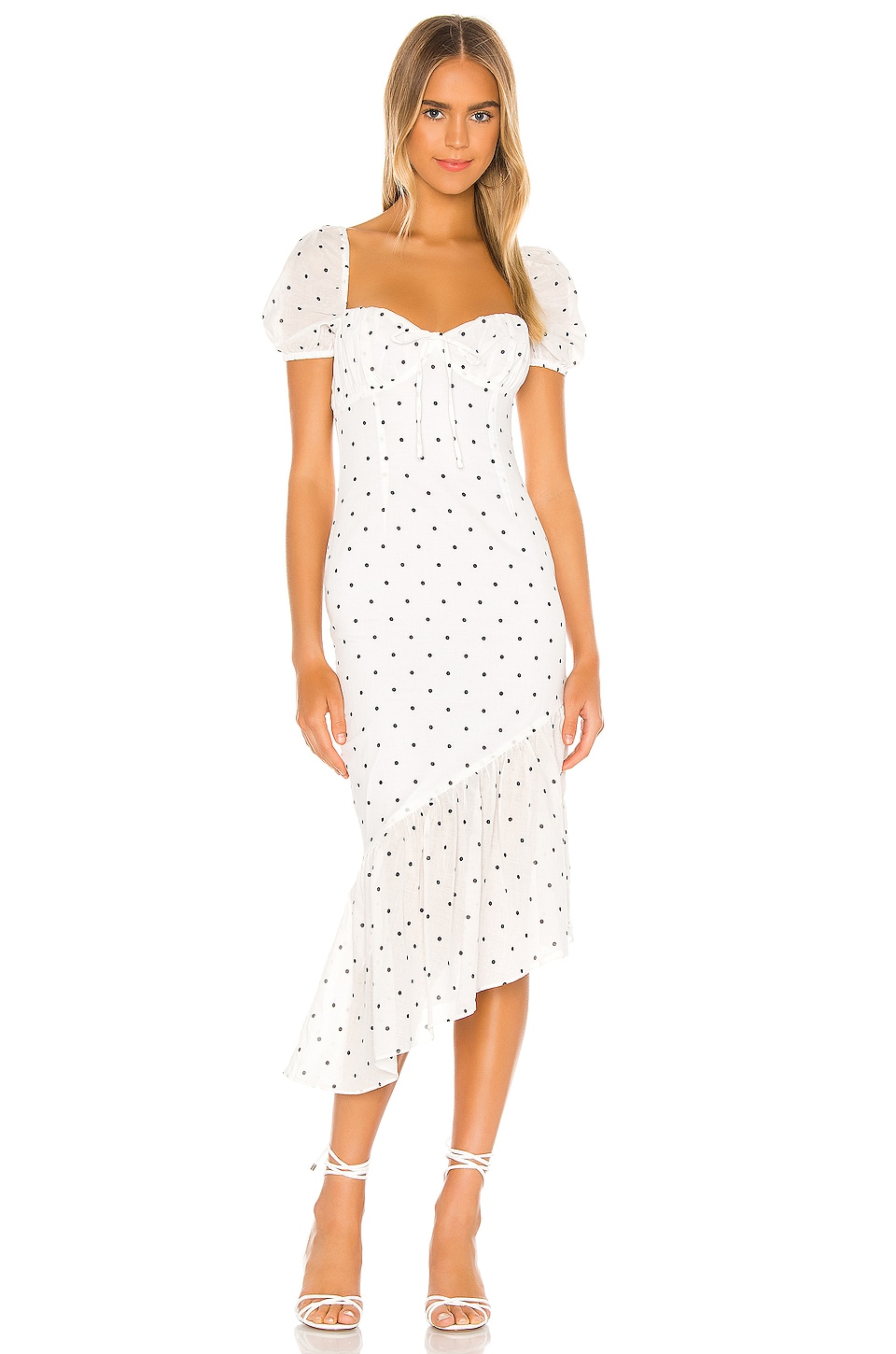 Privacy Please Mackenzie Midi Dress in White & Black Dot | REVOLVE