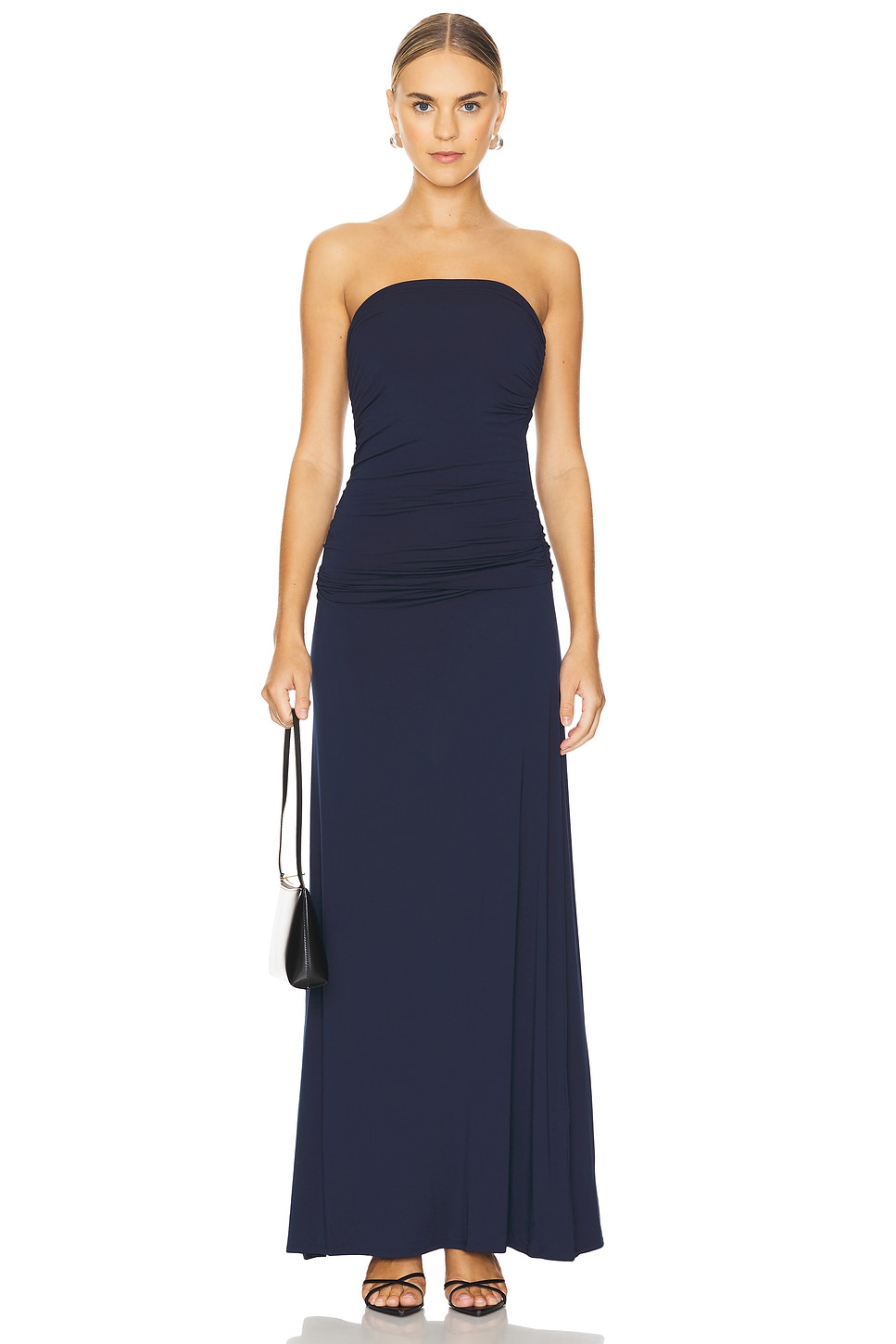 strapless royal blue maxi dress Royal Blue Strapless Pleated Top Maxi Dress With Slit main image 1