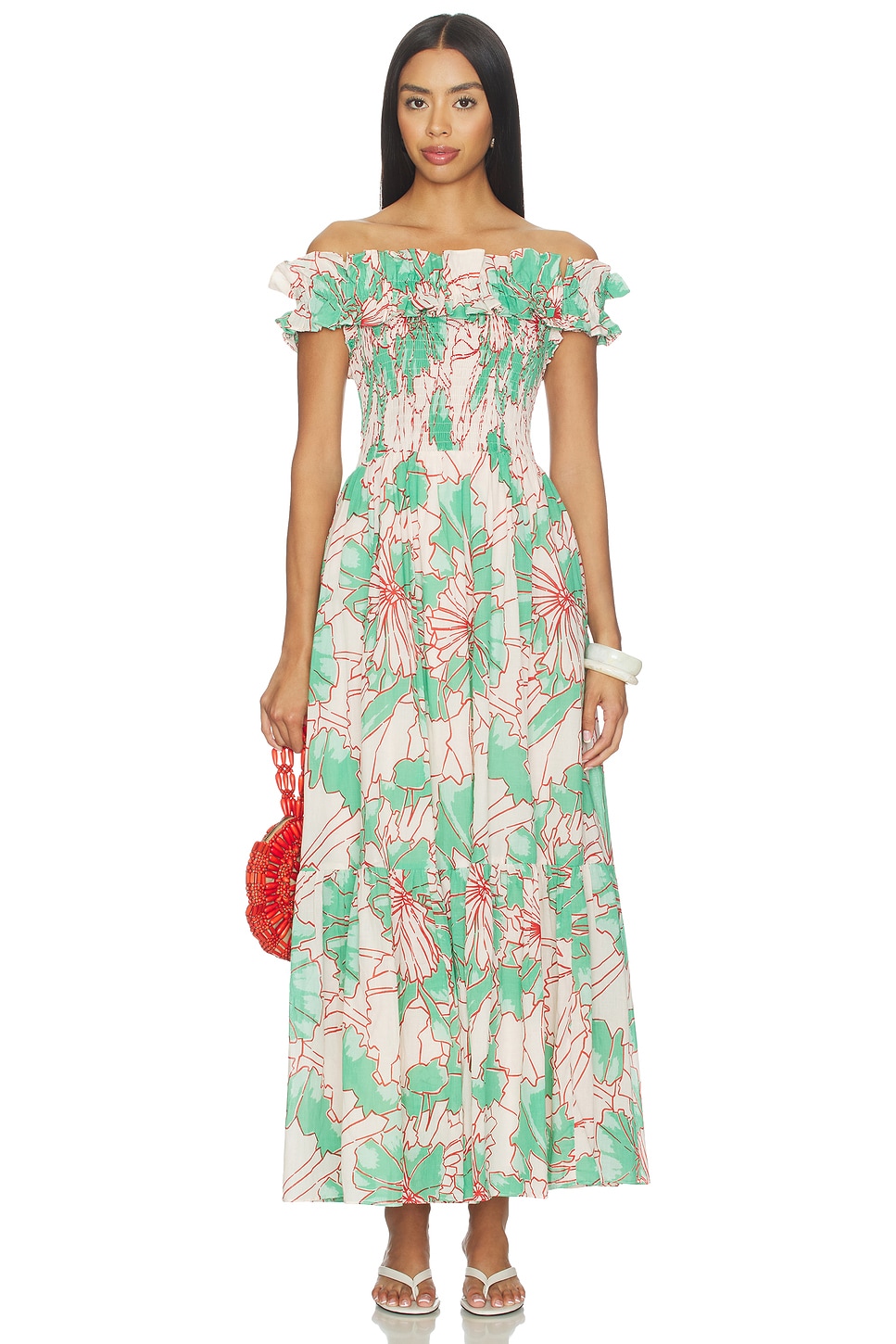 Suzanne Ress Poupette St Barth Suzanne Long Dress in Green Petal | REVOLVE