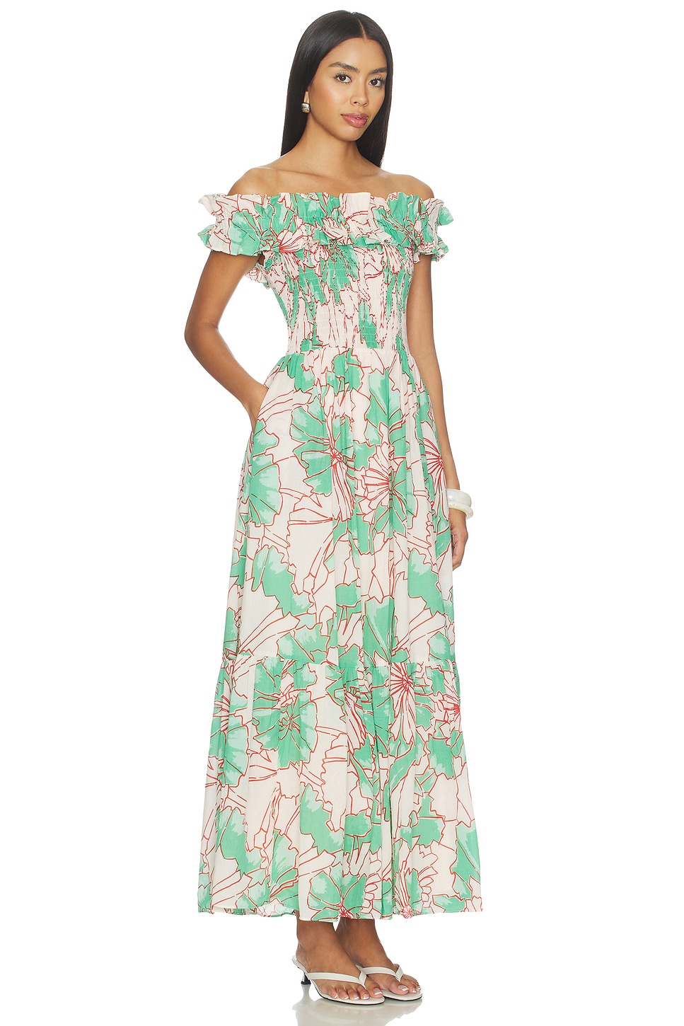 Suzanne Ress Poupette St Barth Suzanne Long Dress in Green Petal | REVOLVE