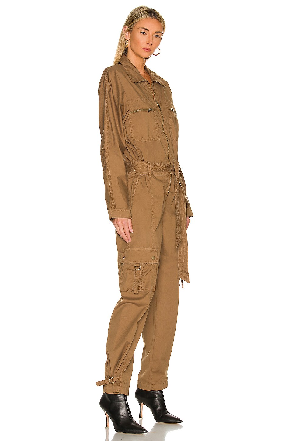 PISTOLA Aidy Long Sleeve Cargo Jumpsuit in Nutmeg