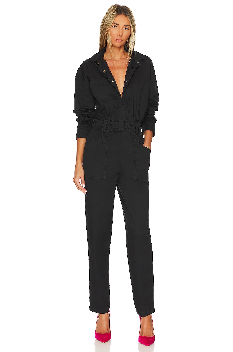 PISTOLA Selena Long Sleeve Pinch Waist Jumpsuit in Fade To Black