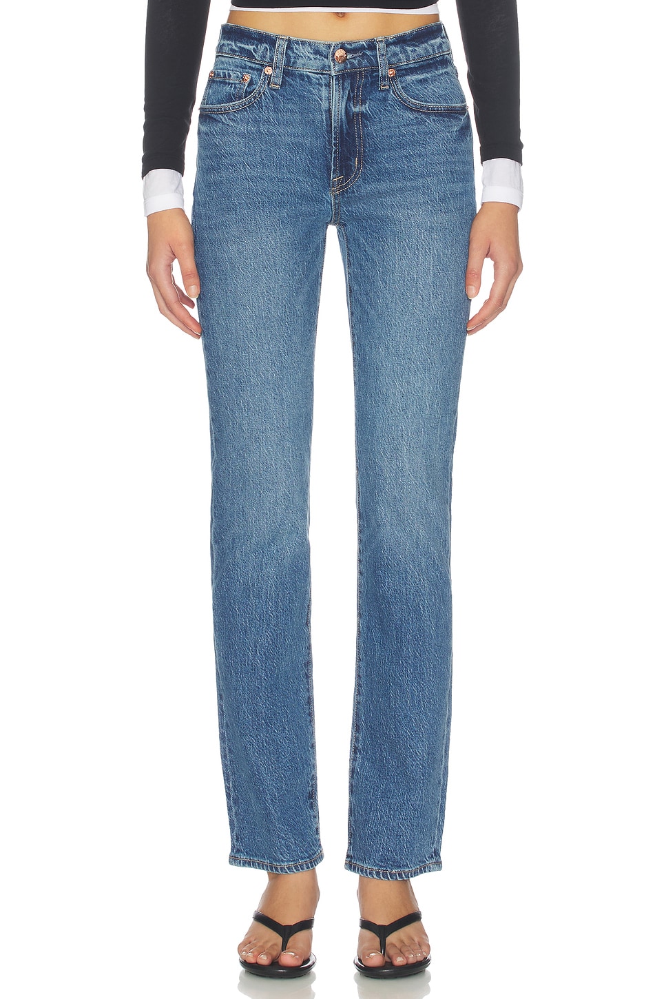 Aleks Mid Rise Straight Leg Jeans
