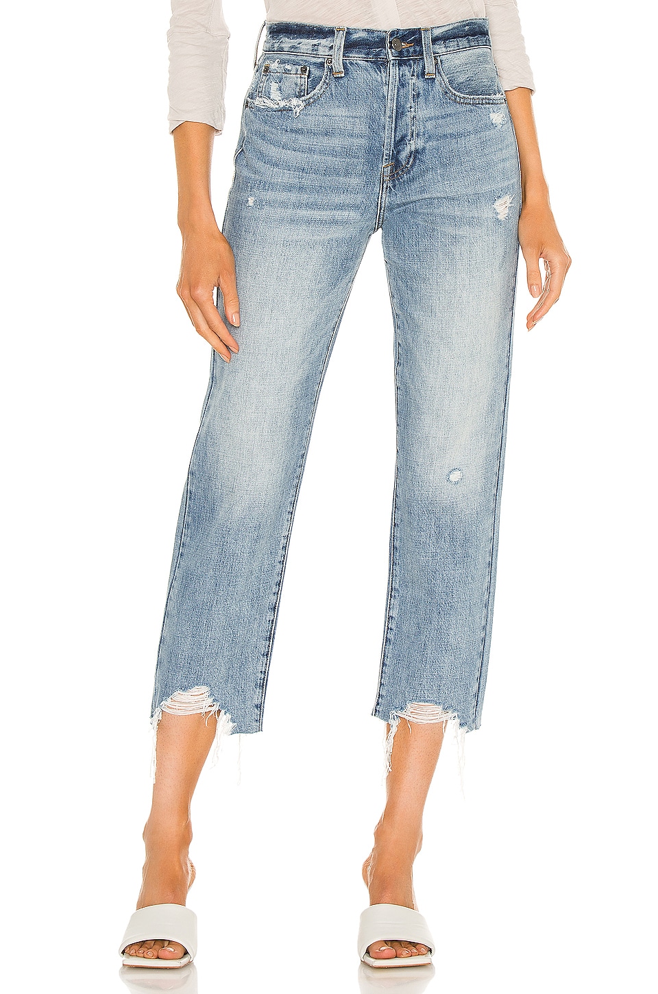 Revolve Women Clothing Jeans High Waisted Jeans Charlie High Rise Reconstructed Straight in Blue. 