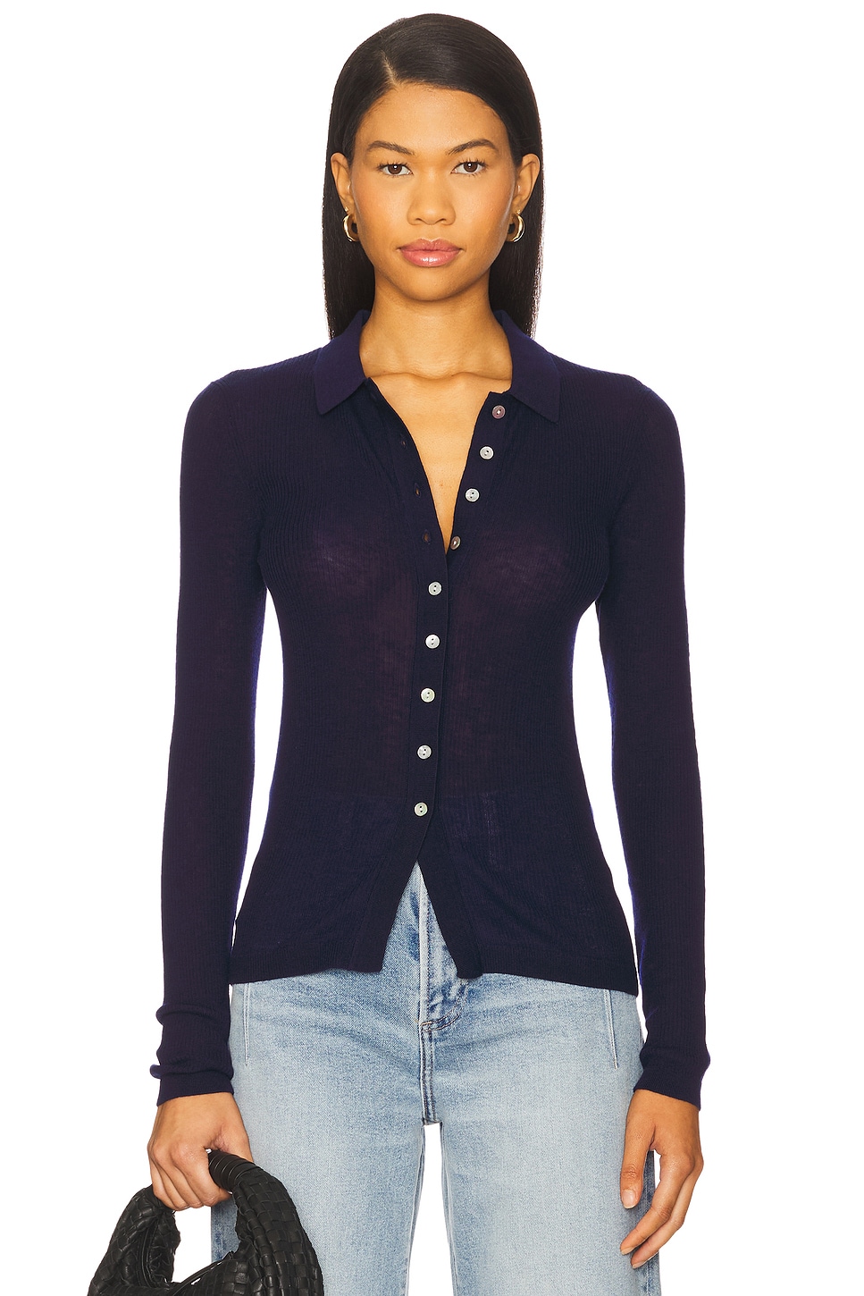 PISTOLA Korey Fitted Rib Cardigan in Navy | REVOLVE