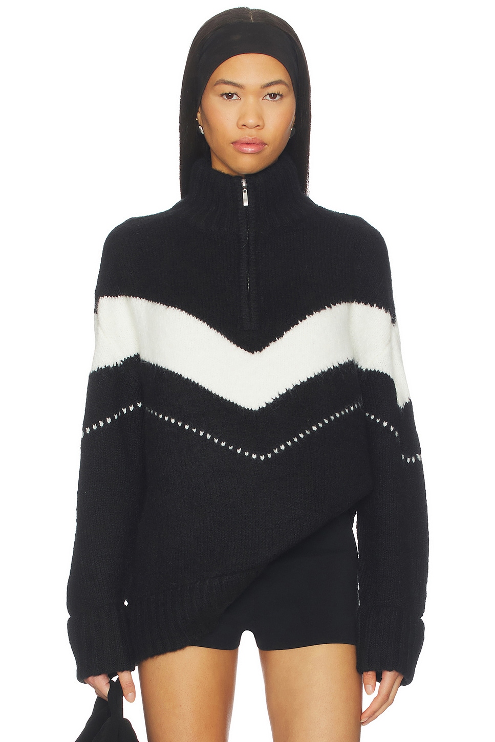 PISTOLA Arden Chevron Color Block Sweater in Black & Vanilla Ice