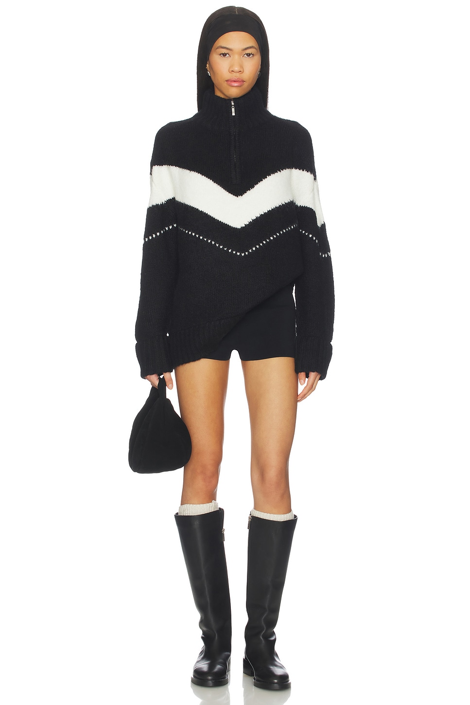 PISTOLA Arden Chevron Color Block Sweater in Black & Vanilla Ice