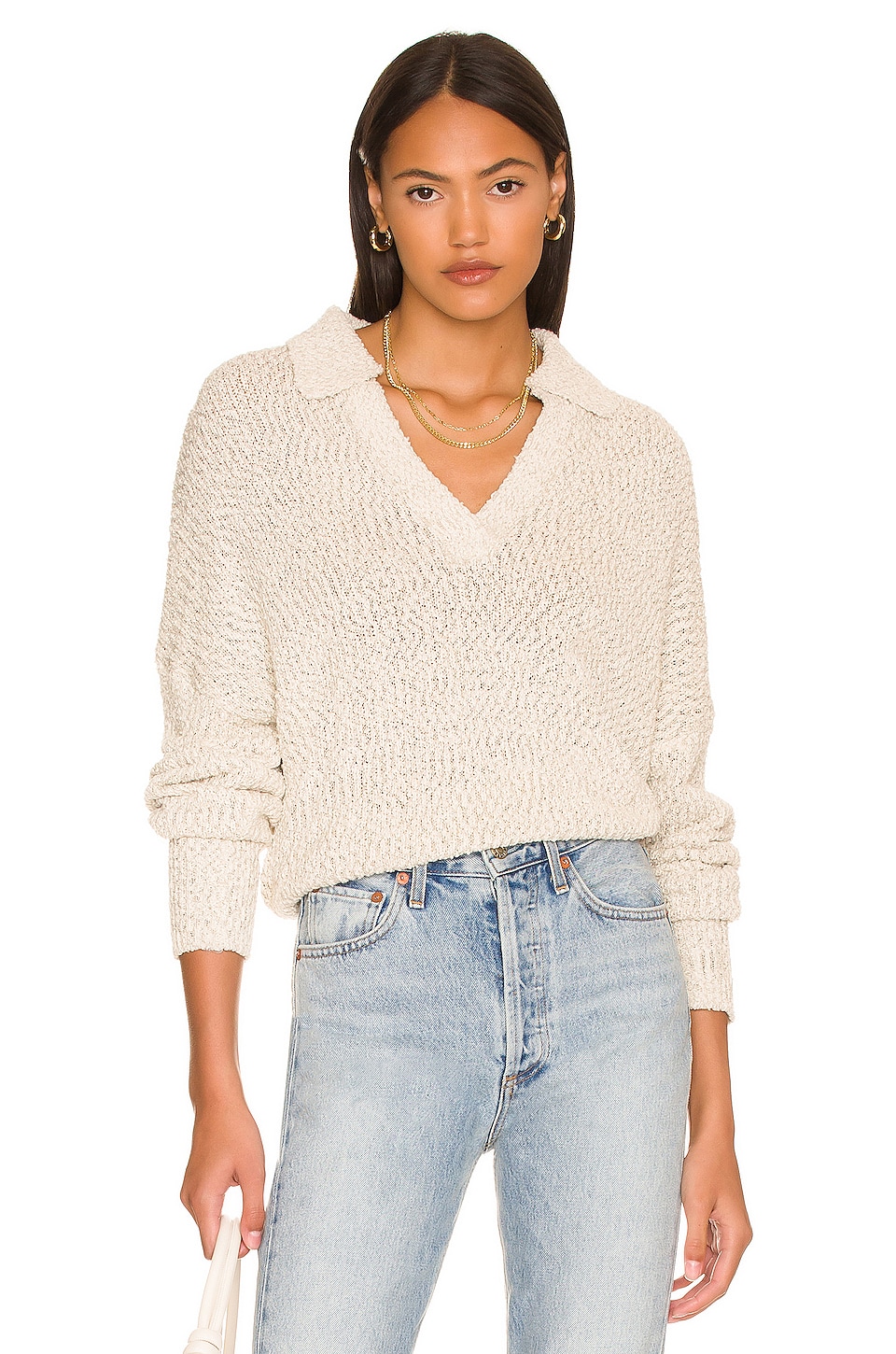 PISTOLA Zoe Relaxed Polo Sweater in Sand Shell | REVOLVE