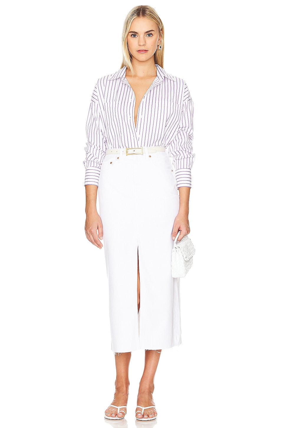 White Front Slit Midi Skirt