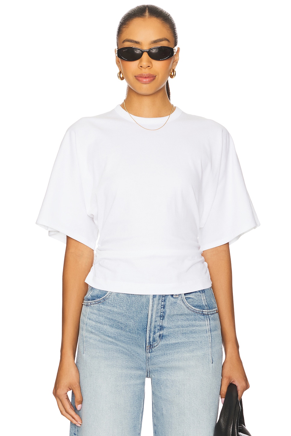 PISTOLA Veronica Drop Shoulder Cinched Tee in Le Blanc | REVOLVE