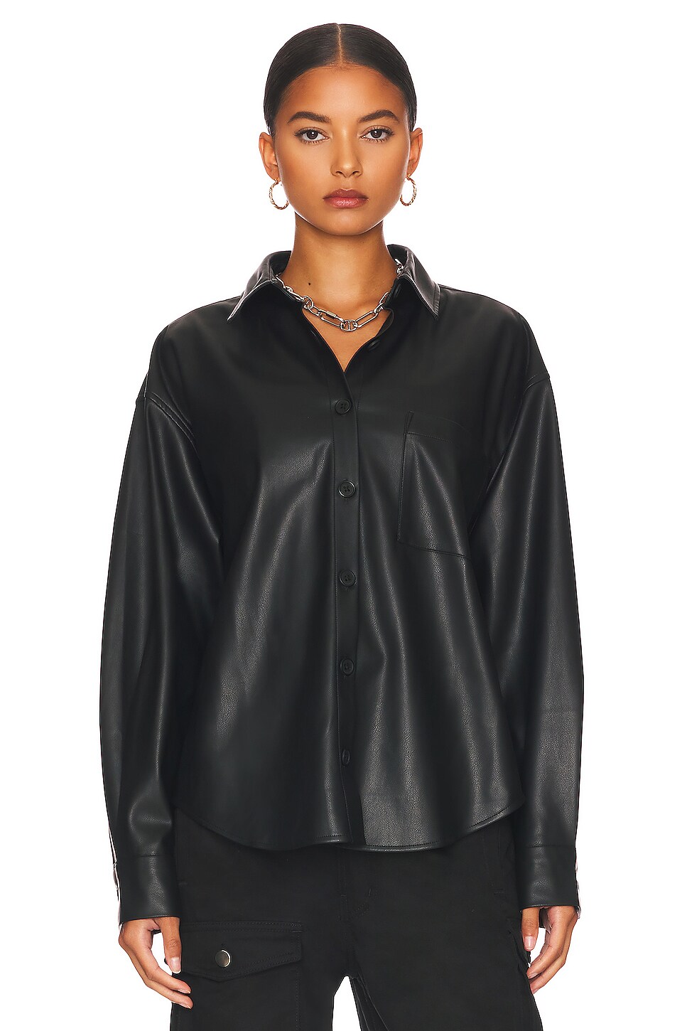 PISTOLA Sloane Oversized Button Down Shirt in Slate Black | REVOLVE
