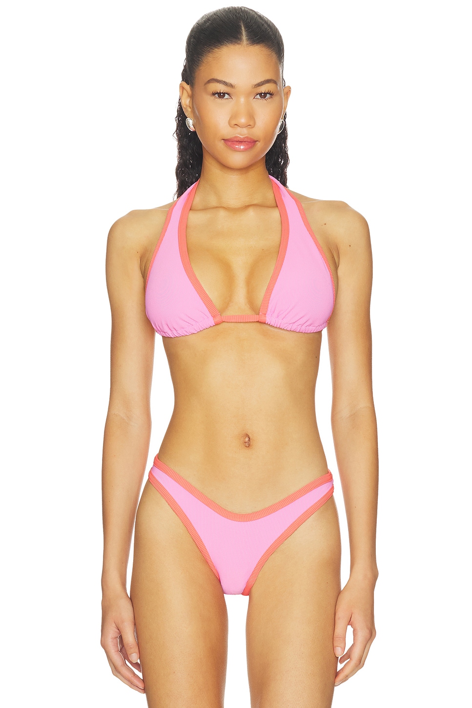 POST SWIM Lolo Contrast Halter Bikini Top in Radiant Pink | REVOLVE