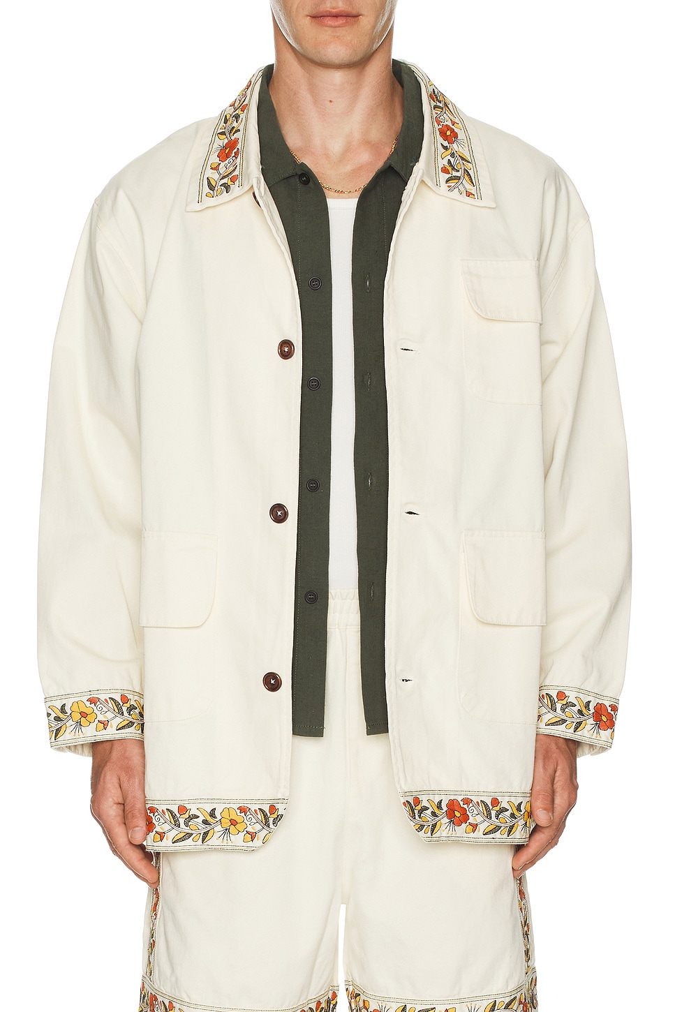 Found Found Kantha Floral Work Jacket in Sand | REVOLVE