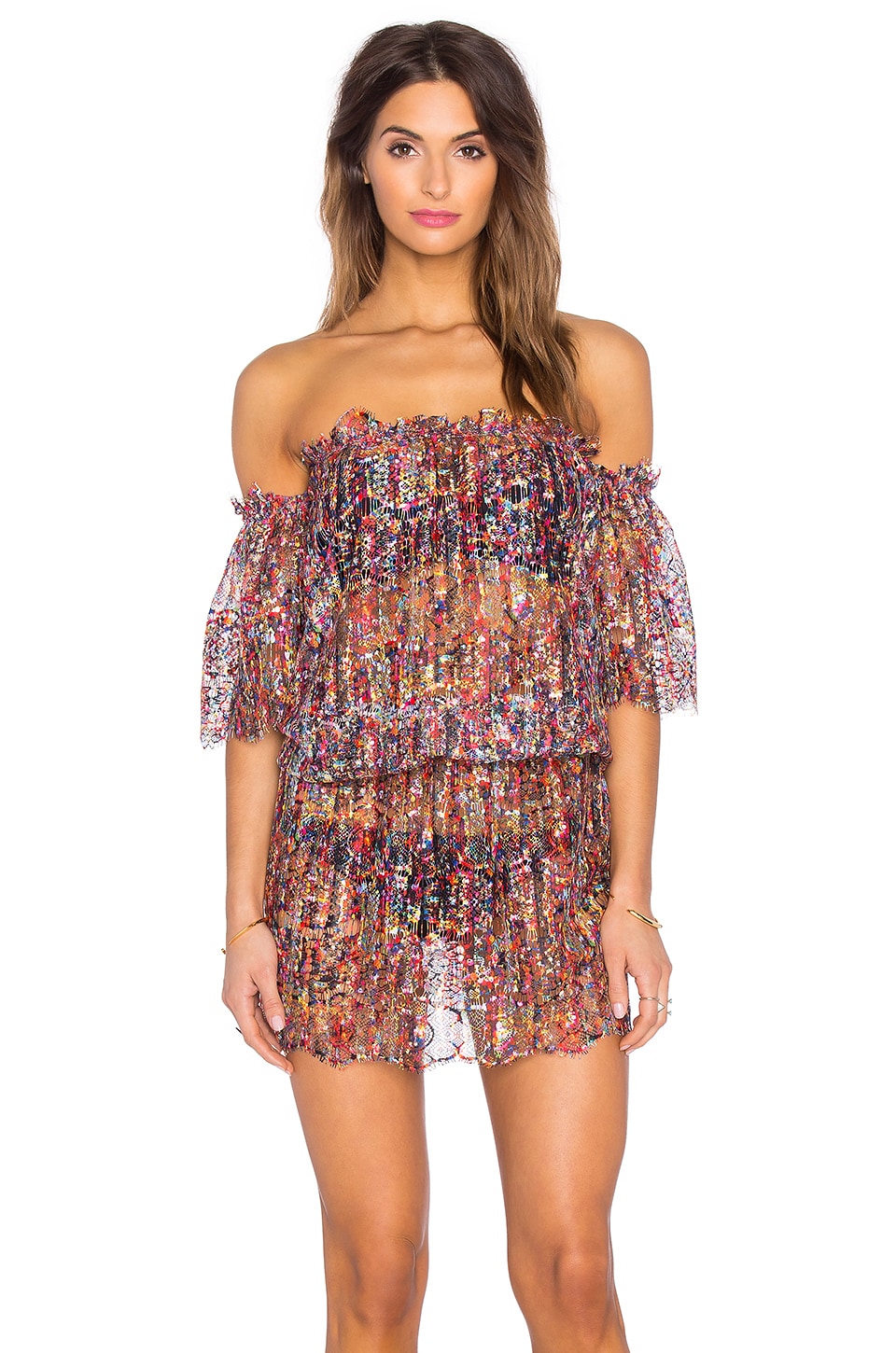 Queen & Pawn Cartagena Lace Off the Shoulder Dress in Red Multi | REVOLVE