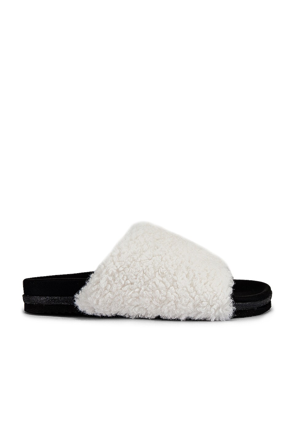 white faux fur sliders